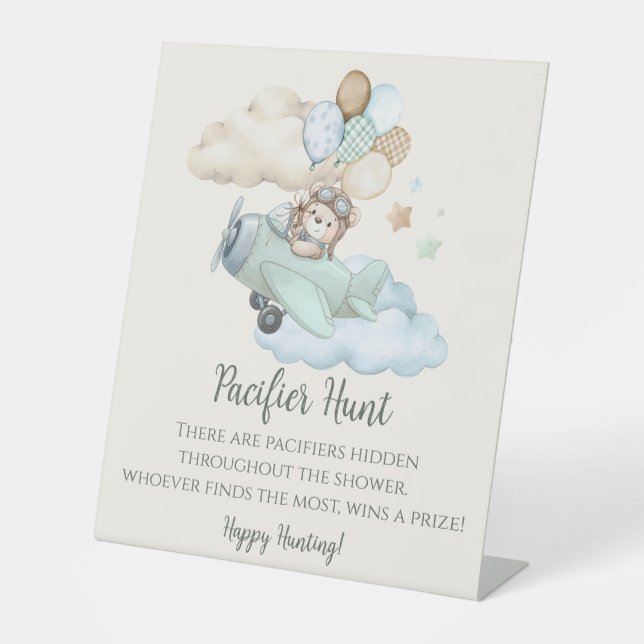 We Can Bearly Wait Baby Shower Pacifier Hunt Game Pedestal Sign (Front)