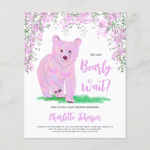We Can Bearly Wait Baby Shower Pink Bear Budget Flyer