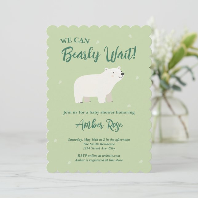 We Can Bearly Wait Baby Shower | Polar Bear Invitation (Standing Front)