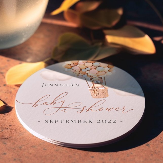 We Can Bearly Wait! Baby Shower Round Paper Coaste Coaster (Creator Uploaded)
