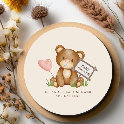 We Can Bearly Wait Baby Shower  Round Paper Coaster