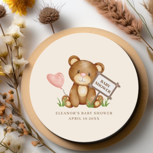 We Can Bearly Wait Baby Shower  Round Paper Coaster (Creator Uploaded)