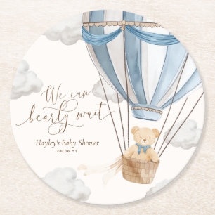 We Can Bearly Wait Baby Shower Round Paper Coaster