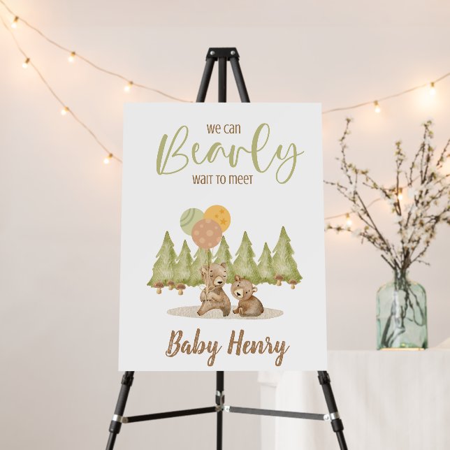 We Can Bearly Wait | Baby Shower Sign (In Situ (Stand))