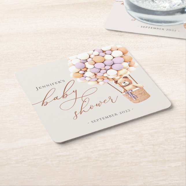 We Can Bearly Wait! Baby Shower Square Paper Coast Coaster (Angled)