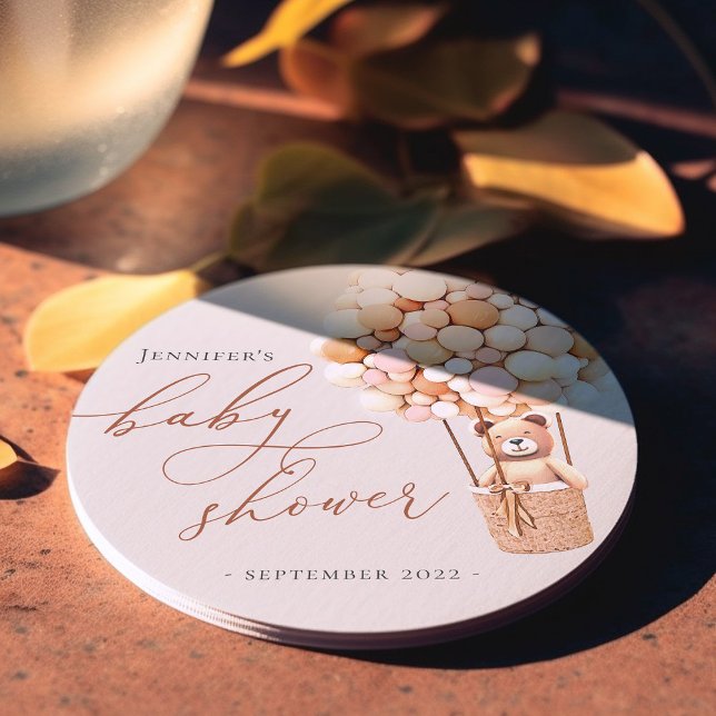 We Can Bearly Wait! Baby Shower Square Paper Coast Round Paper Coaster (Creator Uploaded)