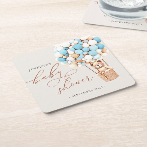 We Can Bearly Wait Baby Shower Square Paper Coast Square Paper Coaster