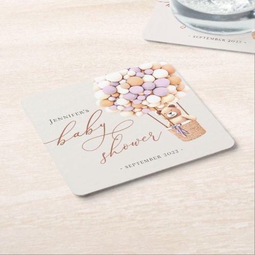 We Can Bearly Wait Baby Shower Square Paper Coast Square Paper Coaster