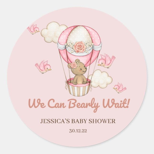 We Can Bearly Wait Baby Shower Sticker (Front)