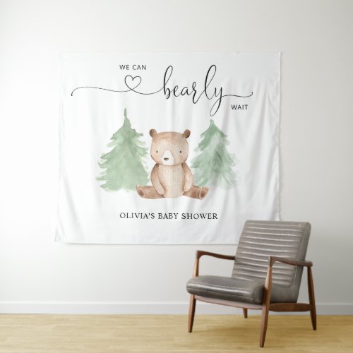 We can bearly wait baby shower tapestry