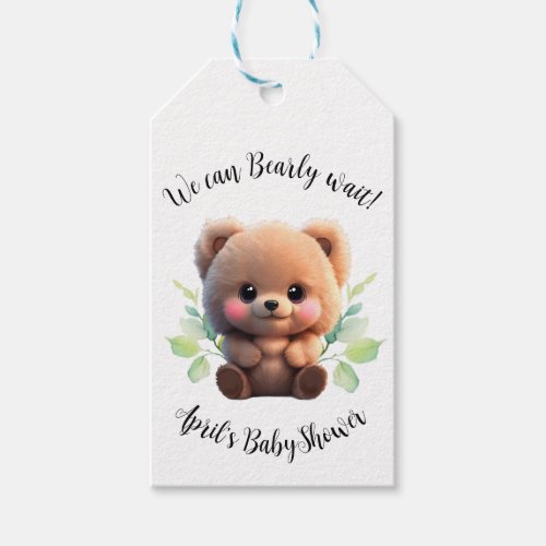 We can Bearly Wait Baby Shower teddy bear boho Gift Tags