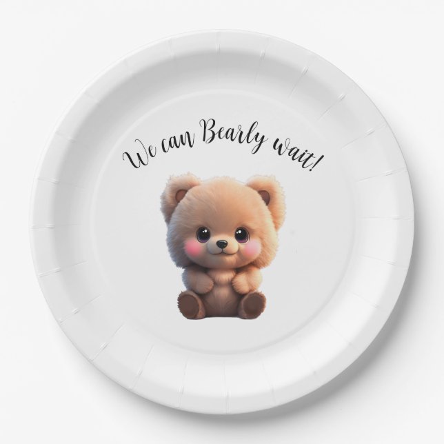 We can Bearly Wait Baby Shower teddy bear Paper Plates (Front)