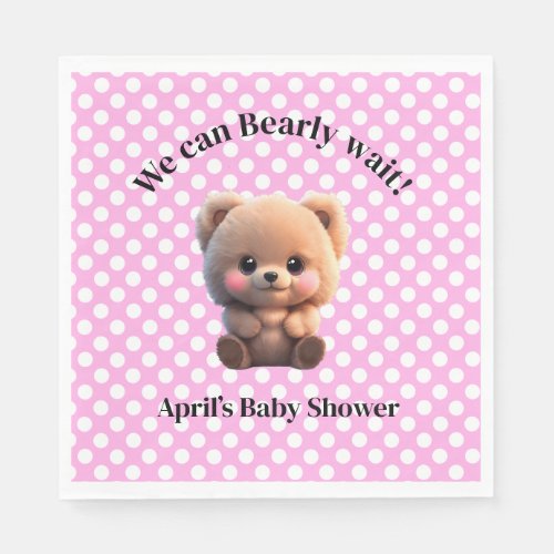 We can Bearly Wait Baby Shower teddy bear polkadot Napkins