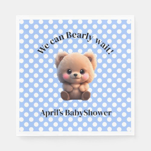 We can Bearly Wait Baby Shower teddy bear polkadot Napkins
