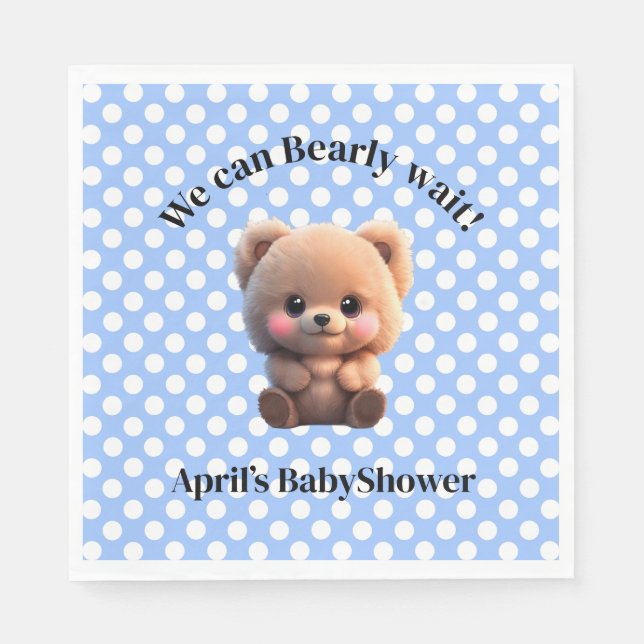 We can Bearly Wait Baby Shower teddy bear polkadot Napkins (Front)