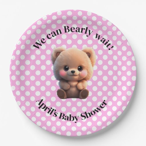 We can Bearly Wait Baby Shower teddy bear polkadot Paper Plates