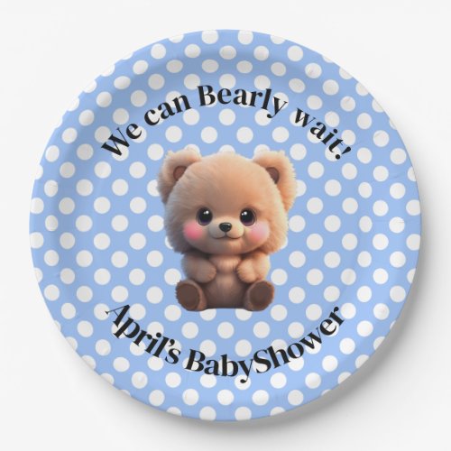 We can Bearly Wait Baby Shower teddy bear polkadot Paper Plates