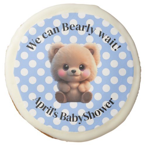 We can Bearly Wait Baby Shower teddy bear polkadot Sugar Cookie