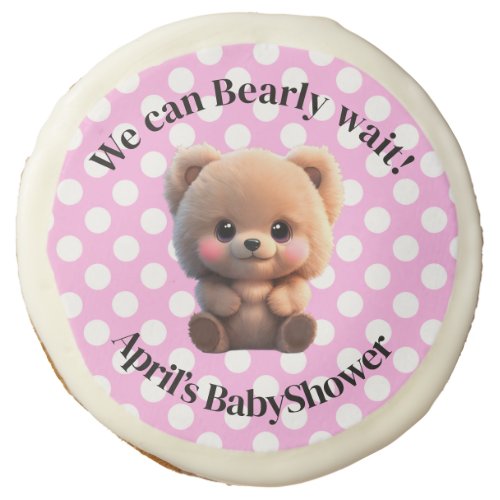 We can Bearly Wait Baby Shower teddy bear polkadot Sugar Cookie