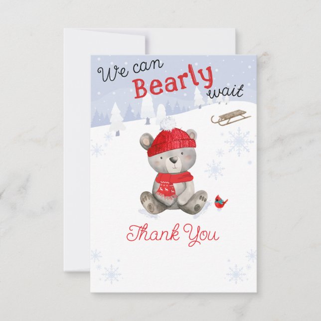We Can BEARLY Wait Baby Shower Thank You Card (Front)