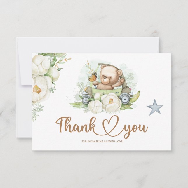 We can bearly wait baby shower thank you card (Front)