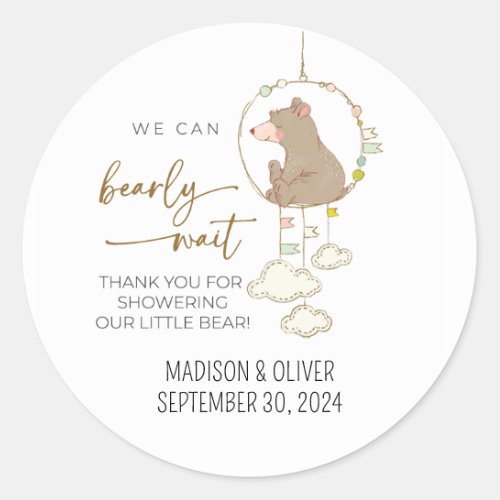 We Can Bearly Wait Baby Shower Thank You Stickers