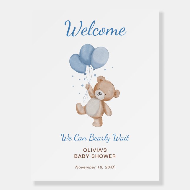 We Can Bearly Wait Baby Shower Welcome Sign (Front)