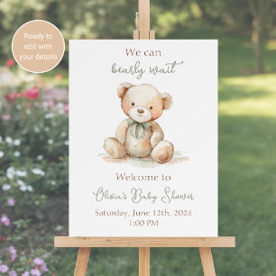 We Can Bearly Wait Baby Shower Welcome Sign
