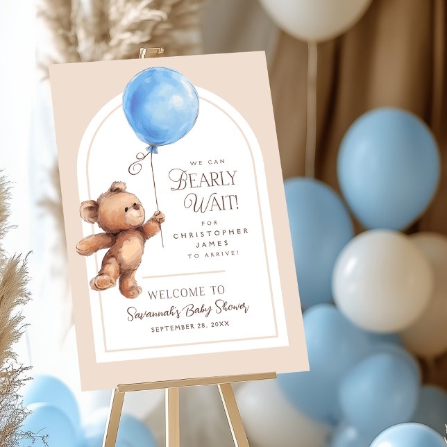 We Can Bearly Wait Baby Shower Welcome Sign (Shown on a 24" x 36" foam board sign)