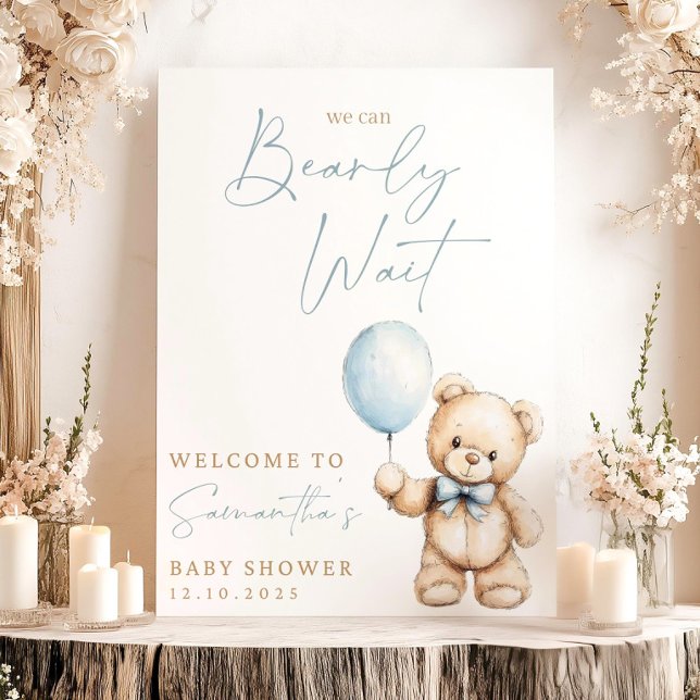 We Can Bearly Wait Baby Shower Welcome Sign, Blue  Foam Board (Creator Uploaded)