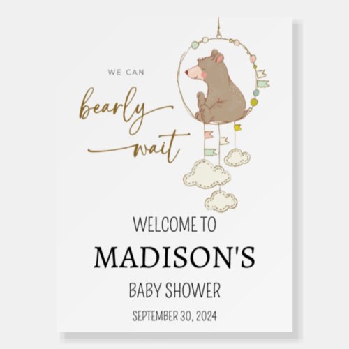 We Can Bearly Wait Baby Shower Welcome Sign JL01