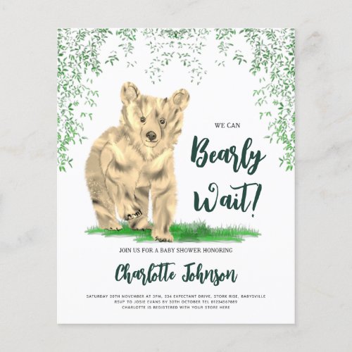 We Can Bearly Wait Baby Shower Woodland Bear Cub Flyer