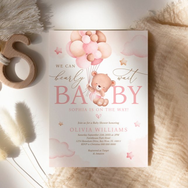 We Can Bearly Wait Balloon Baby Shower Invitation (Creator Uploaded)