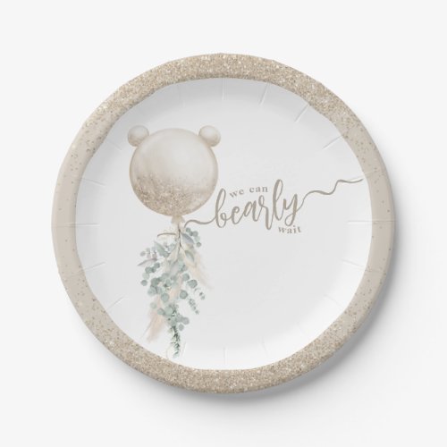 We can bearly wait Balloon Baby Shower Paper Plates