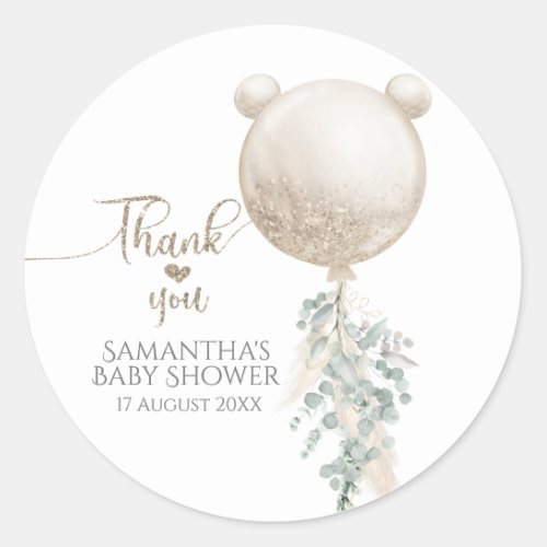 We can bearly wait Balloon Baby Shower Thanks Classic Round Sticker