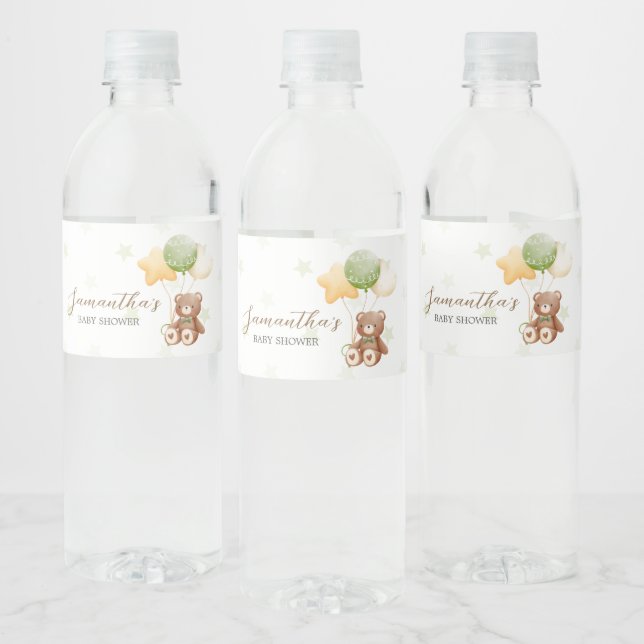 We Can Bearly Wait Balloon Baby Shower Water Bottle Label (Bottles)