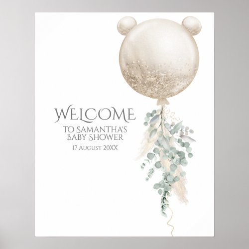 We can bearly wait Balloon Baby Shower Welcome Poster