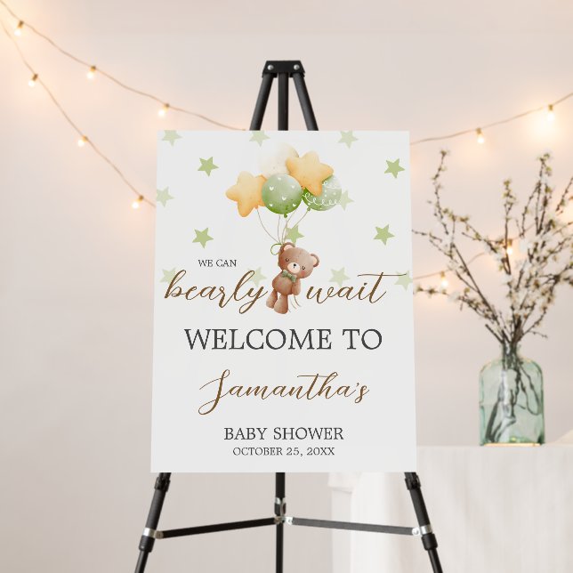 We Can Bearly Wait Balloon BabyShower Welcome Sign (In Situ (Stand))
