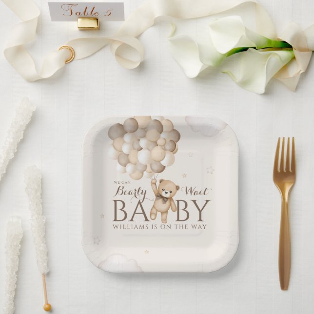 We Can Bearly Wait Balloon Bear Baby Shower  Paper Plates (Wedding)