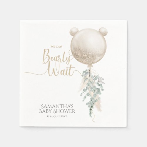 We can bearly wait Balloon Pampas Baby Shower Napkins