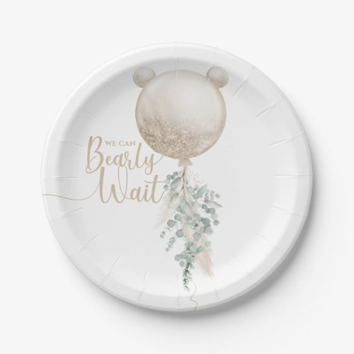 We can bearly wait Balloon Pampas Baby Shower  Paper Plates