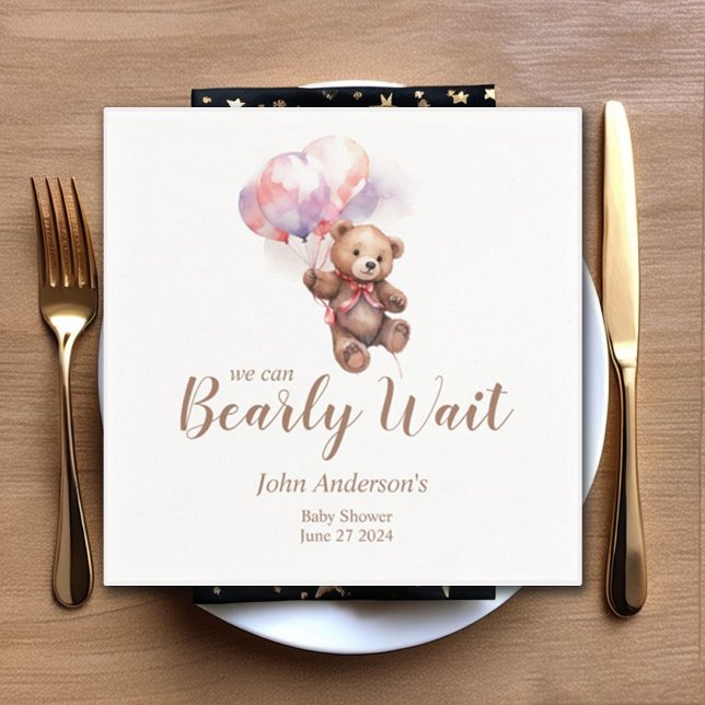 We can Bearly Wait Balloon Teddy Bear Baby Shower Napkins (Creator Uploaded)