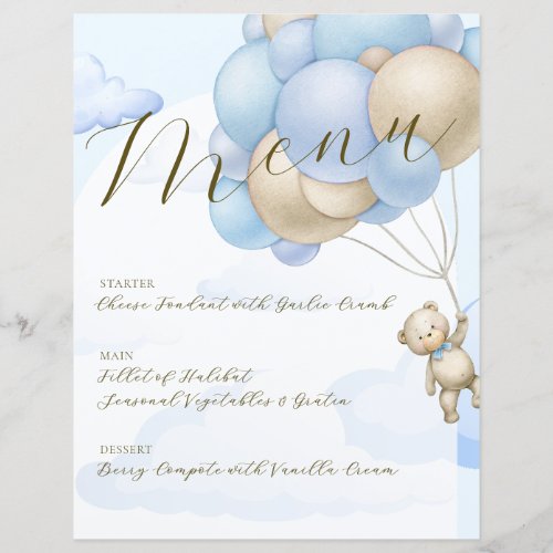 We Can Bearly Wait Balloons Boy Baby Shower Menu