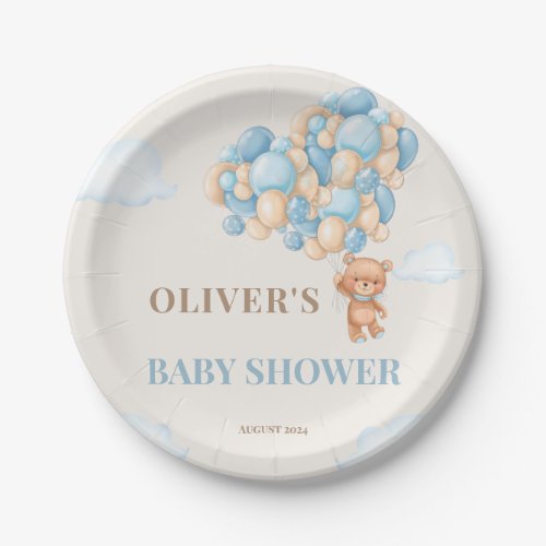 We Can Bearly Wait Balloons Boy Baby Shower Paper Plates