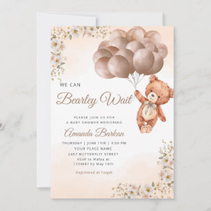 We can Bearly wait Balloons Floral Boy Baby Shower Invitation
