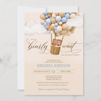 We Can Bearly Wait Balloons Twin Boy Baby Shower Invitation