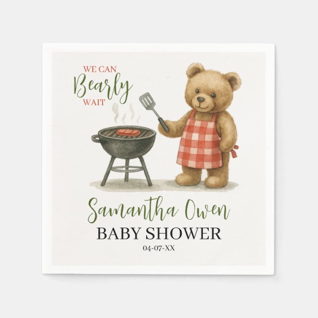 We Can Bearly Wait BBQ Baby Shower Boy Napkins (Front)