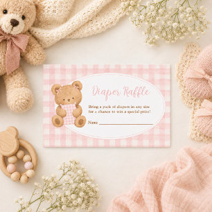 We Can Bearly Wait Bear Baby Girl Diaper Raffle Note Card
