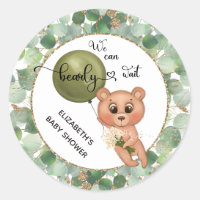 We Can Bearly Wait Bear Baby Shower  Classic Round Sticker