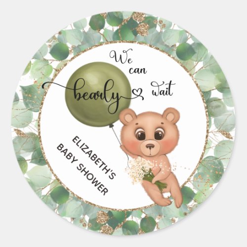 We Can Bearly Wait Bear Baby Shower  Classic Round Sticker
